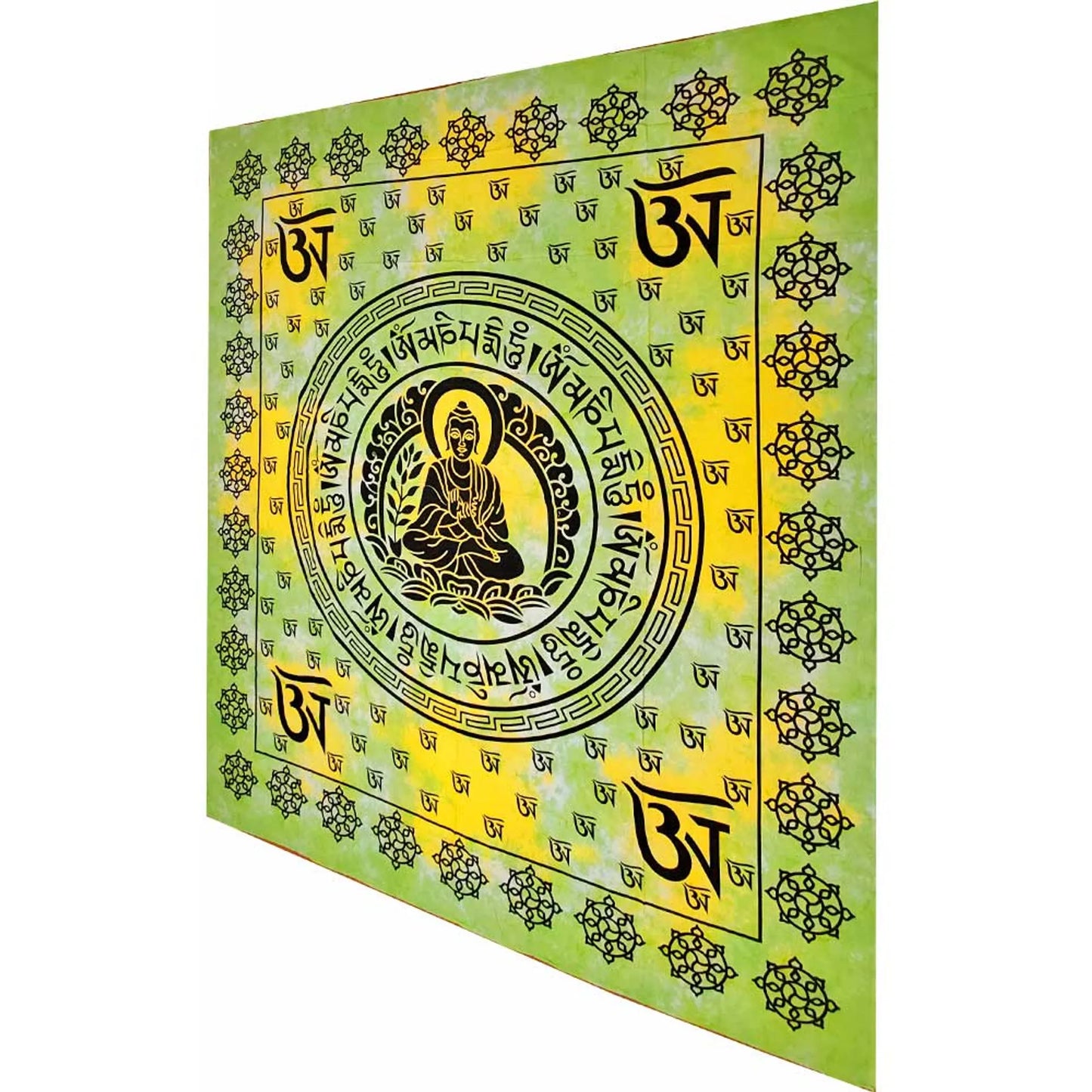 Buddhist Om Symbol Full Size Tapestry Wall Hanging with Seven Chakra Symbol Border