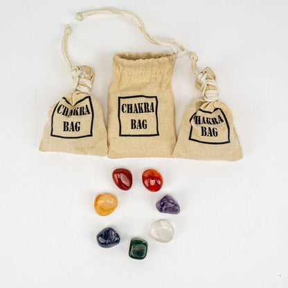 Gemstone Chakra Pouch w 7 Chakra Tumbled Stones & Printed Bag