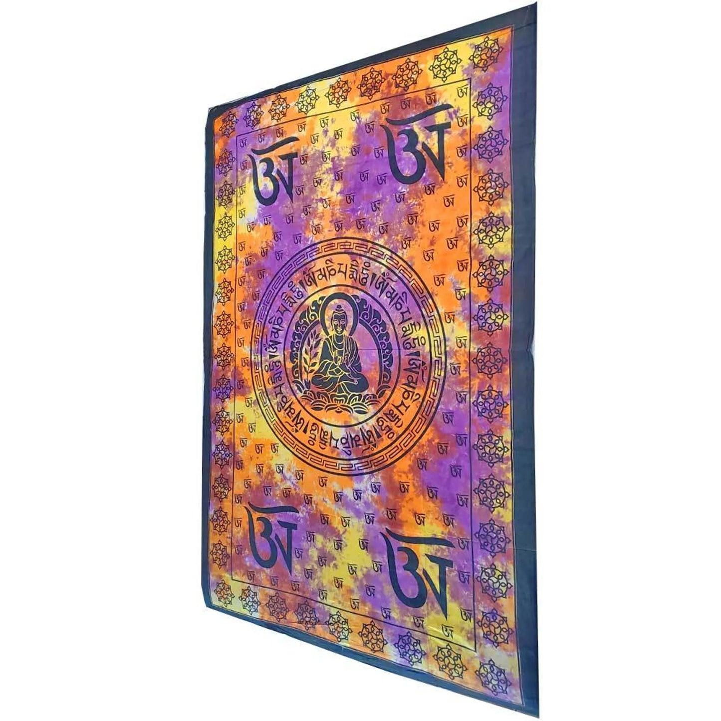 Buddhist Om Symbol Tapestry Wall Hanging with Seven Chakra Symbol Border